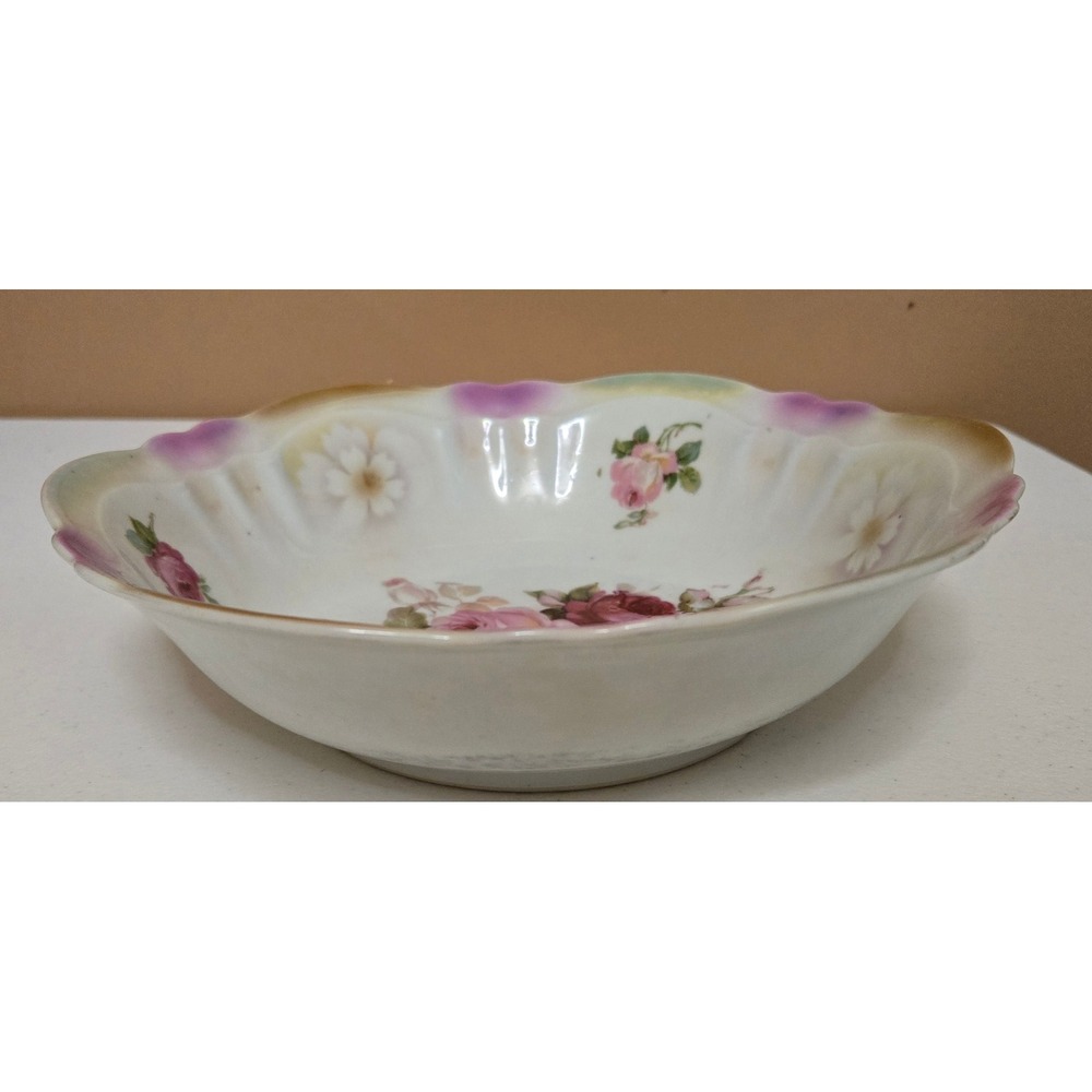 Vintage Bavaria Floral Porcelain Bowl Scalloped Edge Roses Germany 9" - Picture 3 of 11